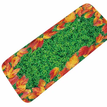 

Maple Leaf Green Grass Kitchen Mat Flannel Door Mat Non-slip Waterproof Bathroom Entrance Mats Home Decorating Rugs 40x100CM