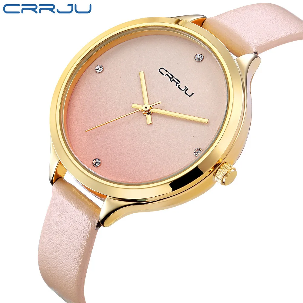 

CRRJU Top Luxury Brand High Quality Fashion Casual Simple Style Leather Strap Quartz Wristwatch Waterproof Women Watch relogio
