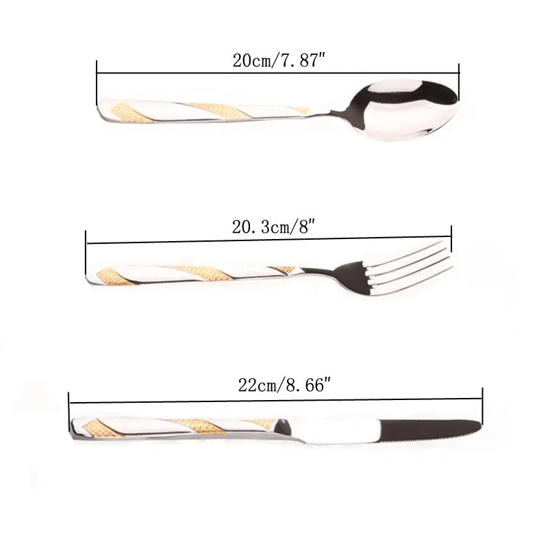 3 шт./компл. высококачественные Позолоченные столовые приборы из нержавеющей стали набор столовых приборов столовые приборы для ужина вилка ложка нож 8''