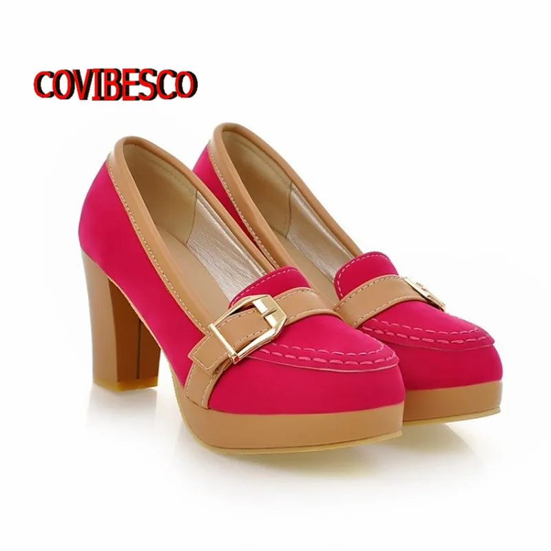 

Low Price 2015 Retro Sexy Women Fashion Buckle ladies Shoes Vogue thick High Heels Platform Pumps brown red casual shoes