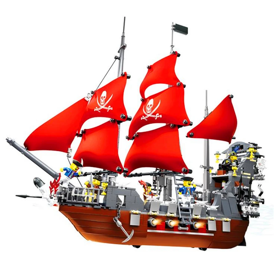 

WANGE 53041 Caribbean Pirates Queen Annes Ship Building Blocks Brick Set Compatible Playmobil Toys For Children