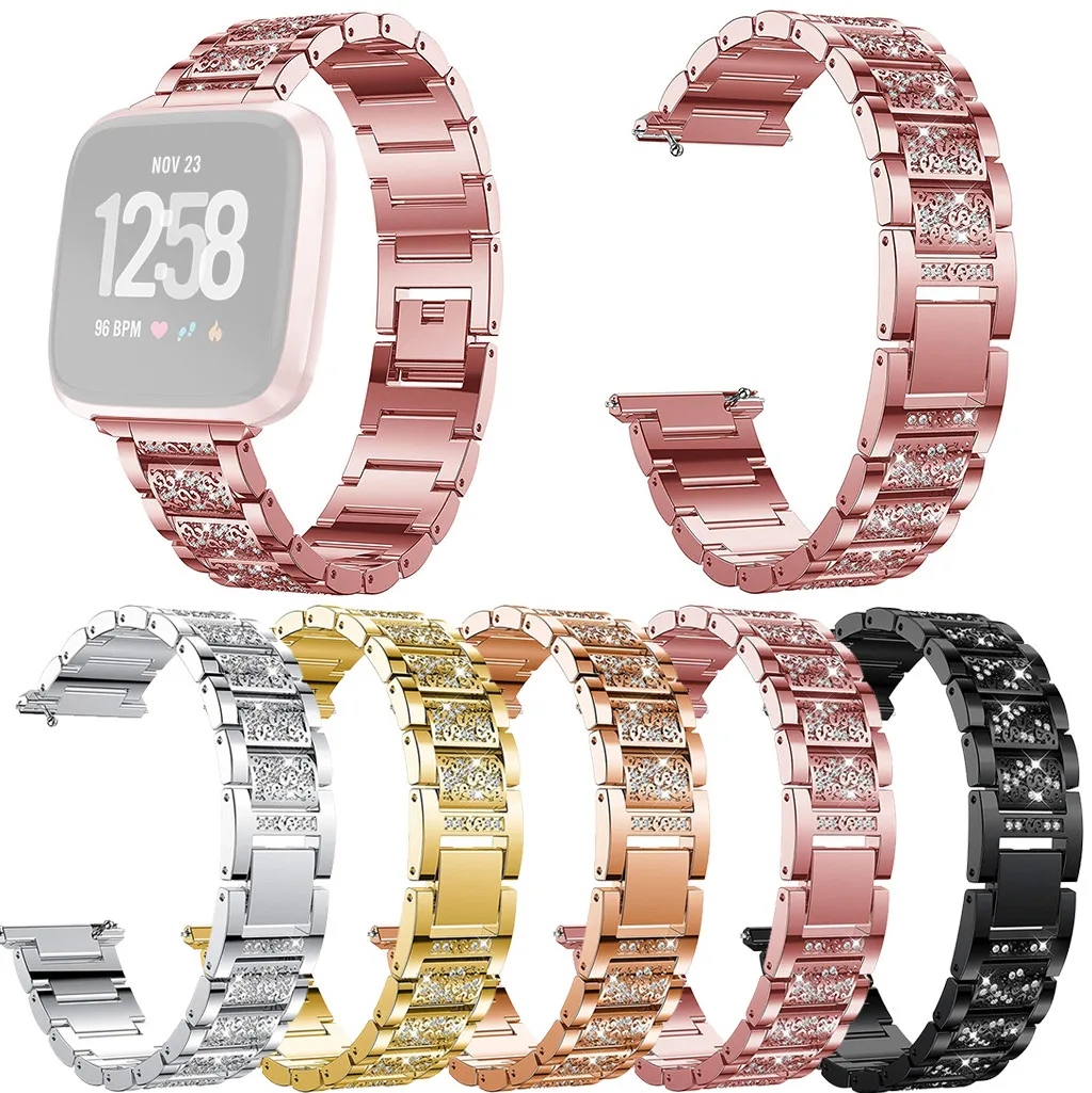 

Stainless Steel Diamond Replacement Watch Band Strap For Fitbit Versa Lite