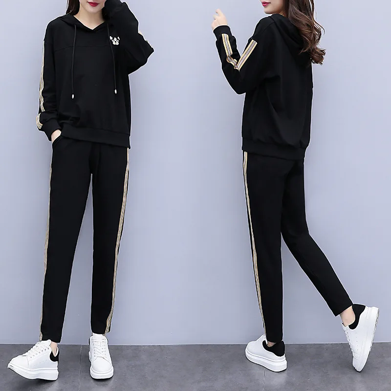 

Large size women's 2019 spring new fashion loose casual slim suit two-pieces L-4XL T99