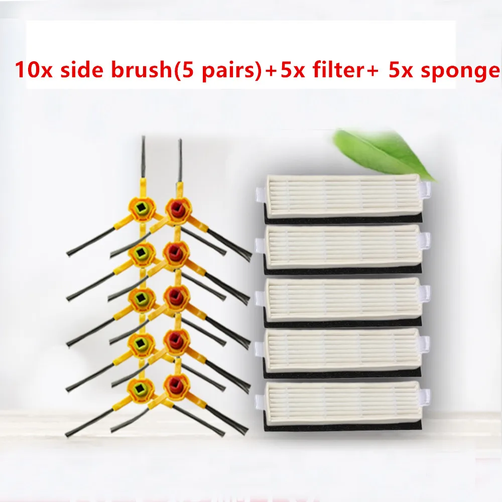 

For ecovacs deebot slim DA60 Robot Vacuum Cleaner Parts (brush*5pair+Filter*5 + Sponge*5) Slim DA60 D36A ecovacs deebot slim 2