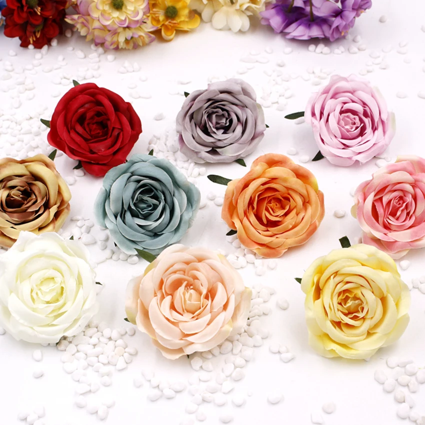 20PCS/Bag artificial flowers High quality Flower Heads silk flower DIY Handmade Rose fake flowers Wedding car Decoration