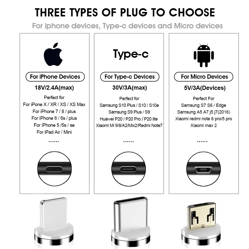 Магнитный Micro USB кабель H& A, 1 м, 3 А, кабель для быстрой зарядки и передачи данных для Apple iPhone 7 XS, магнитное зарядное устройство, кабель type-C для samsung S10