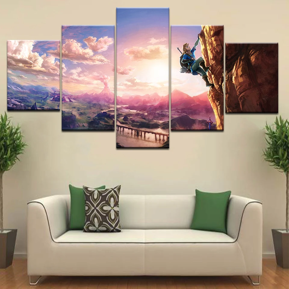 

5 panel print The Legend of Zelda Breath of The Wild Art canvas frame Poster New Game Pictures for Children's room Wall Decor