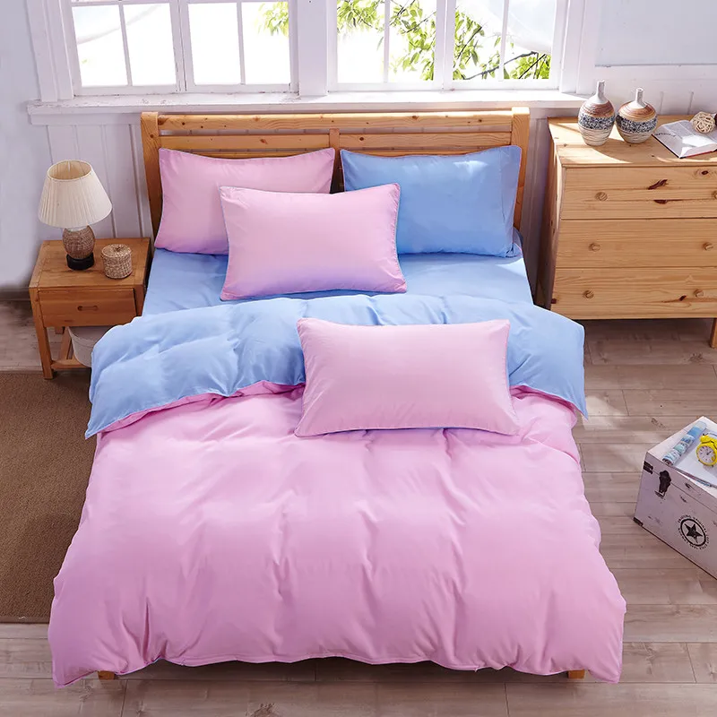 Pure blue and pink bedding sets Aloe cotton 4pcs Bed linen Twin Double