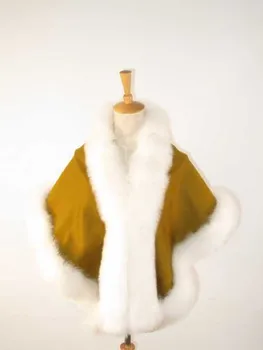 

Free shipping 50% discount cashmere cape with real fox fur trim shawl