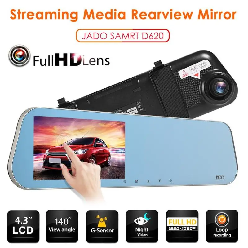 

JADO D620 G-sensor Parking monitor Car DVR Dash Camera FHD 1080p 4.3inch LCD Rearview Mirror Car Electronics Dashcam Accessories