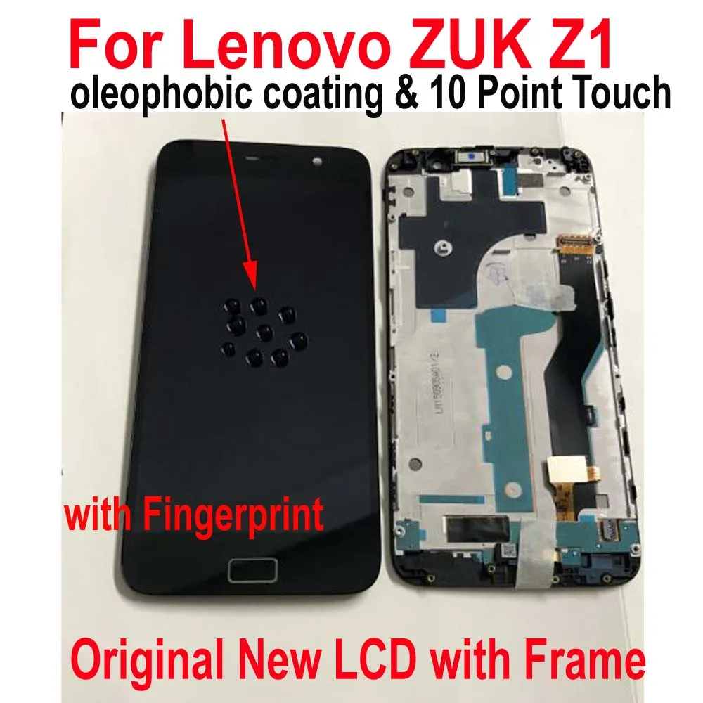 Najtaniej Oryginalny nowy najlepszą ramą + panel wyświetlacza dotykowego LCD zestaw Digitizer z ekranem z czujnikiem linii papilarnych dla Lenovo ZUK Z1 Z1221