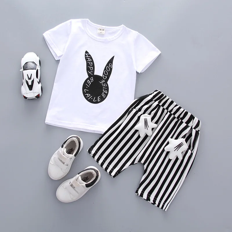 

Summer cute rabbit short sleeve two-piece printing children's suit casual children's clothing short-sleeved shirt + shorts