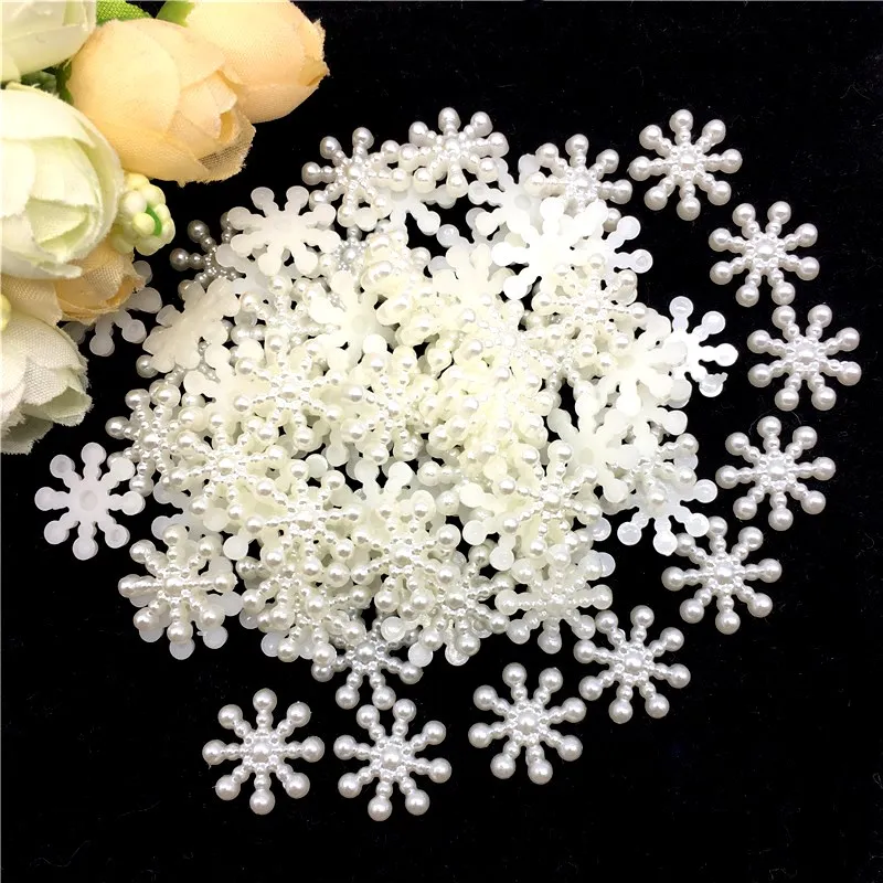 100pcs 12MM White Snowflake Beads Craft ABS Imitation Pearls Flatback For  Art Scrapbooking/DIY Decoration - AliExpress