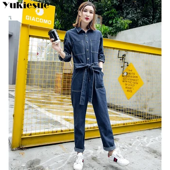 

Casual Denim Romper Jumpsuits for Women Solid One Piece Body Mujer Jean Jumpsuits with Sashes Summer Blue Overalls Plus Size