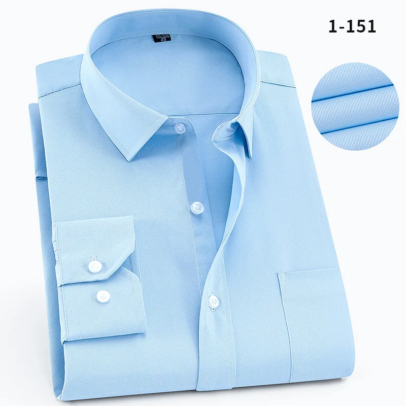 Qisha Mens Shirt Long Sleeve Business Smart Casual Solid Color 