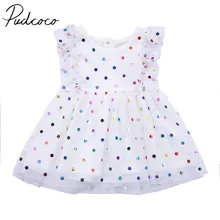Фирменная Новинка для новорожденных, младенцев Детские Платье для маленьких девочек с принтом «разноцветные шары для вечеринки, дня рождения платье-пачка из тюля Бальные платья без рукавов, летнее платье, одежда