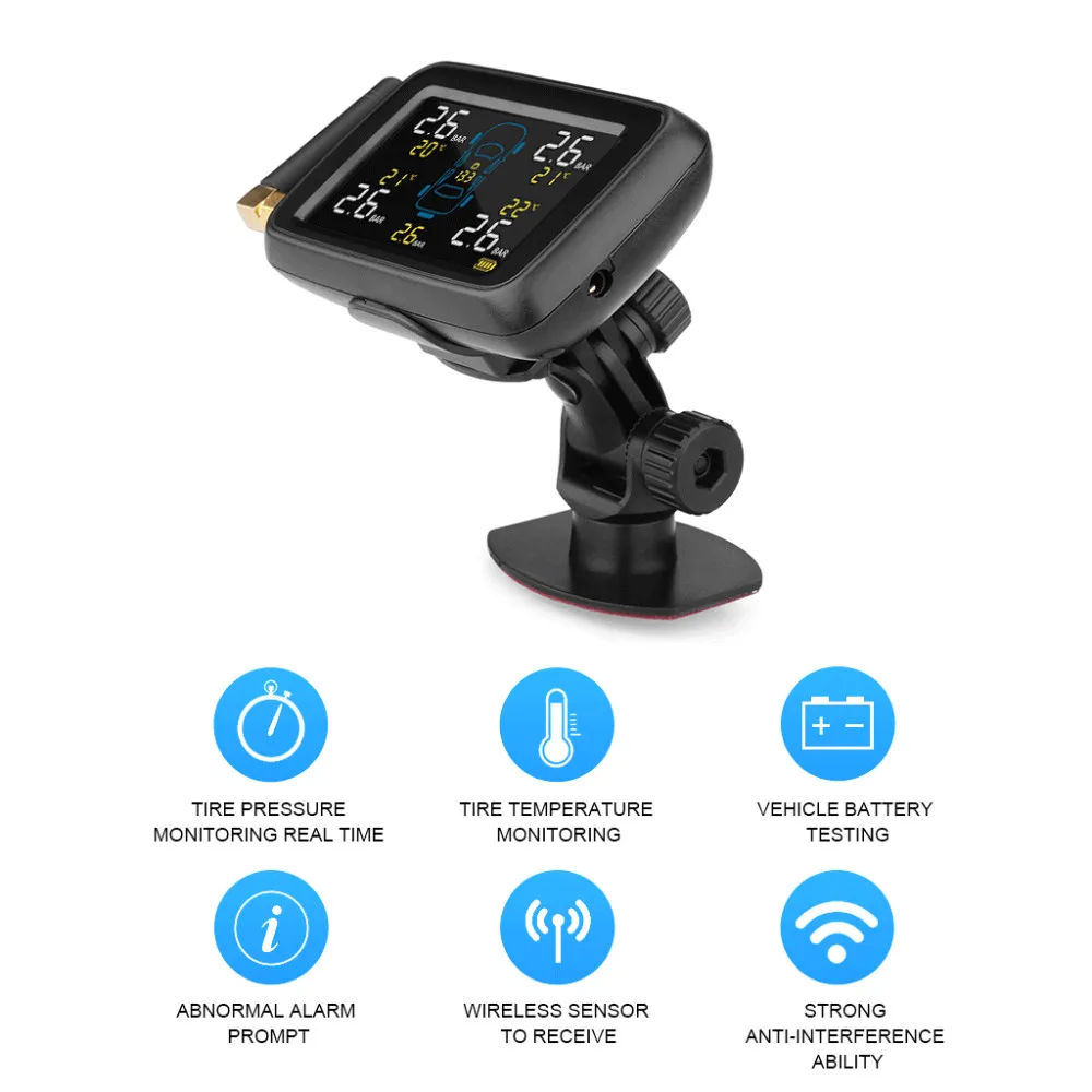 CAREUD U901 Auto Truck TPMS Car Wireless Tire Pressure Monitoring System with 6 External Sensors Replaceable Battery LCD Display