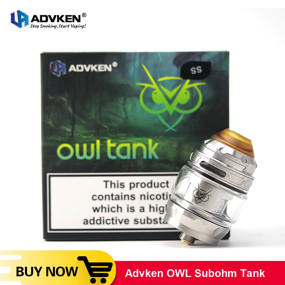 

Original Advken OWL Subohm Tank 4ml capacity 25mm Diameter Top Sliding Refill System Electronic Cigarette Atomizer