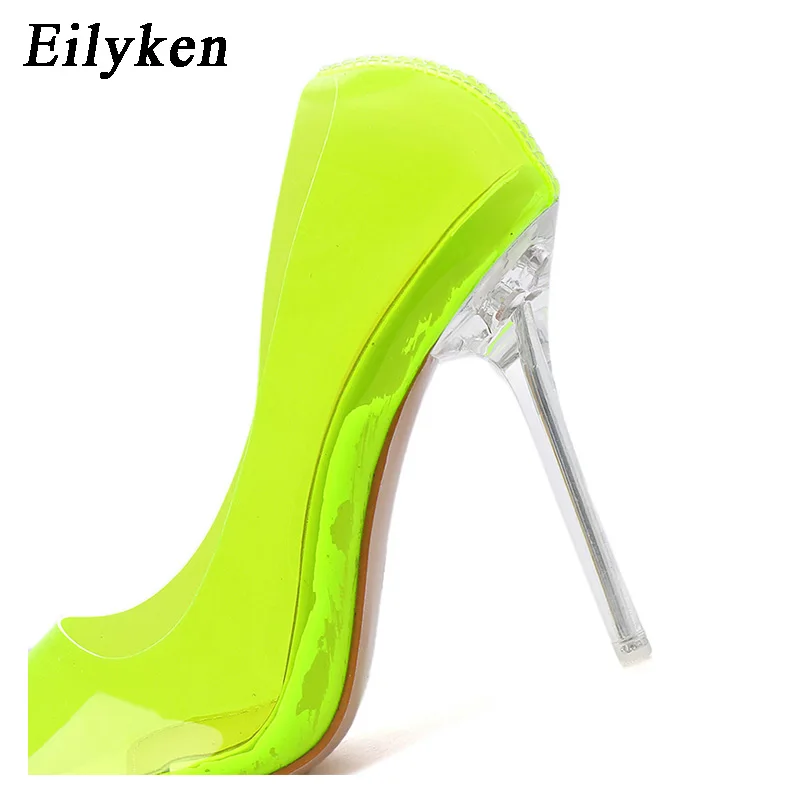 Eilyken/Новинка года; пикантные прозрачные женские туфли на высоком каблуке из ПВХ; флуоресцентные зеленые туфли-лодочки; вечерние свадебные туфли-лодочки