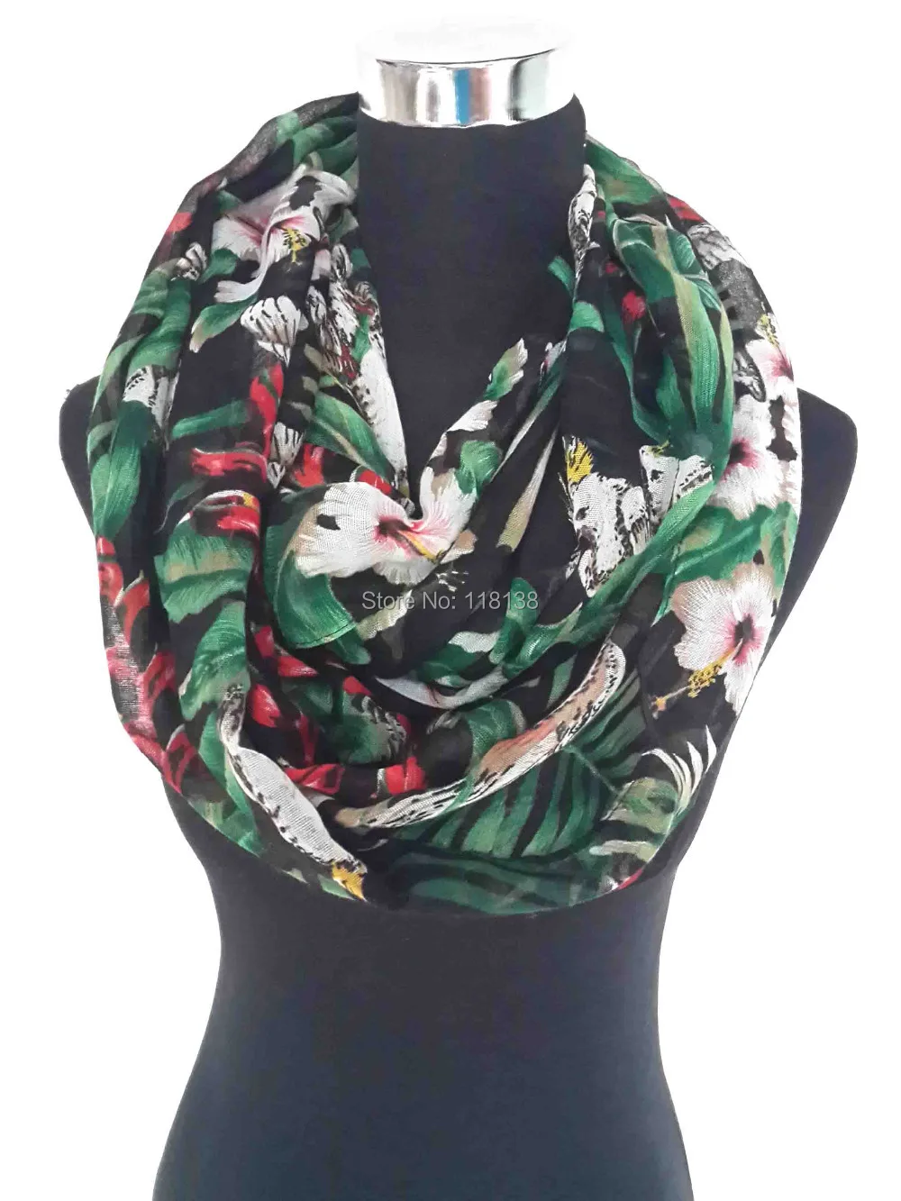 

Jungle Parrot Bird Print Infinity Scarf Women's Accessories Gift, Free Shipping