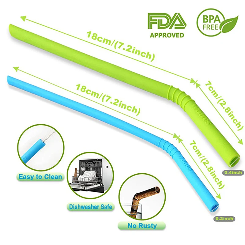 Drinking Straws WALFOS 5 Pieces/Set Reusable Silicone Straws Set Extra Long Flexible Straws Bar Accessories
