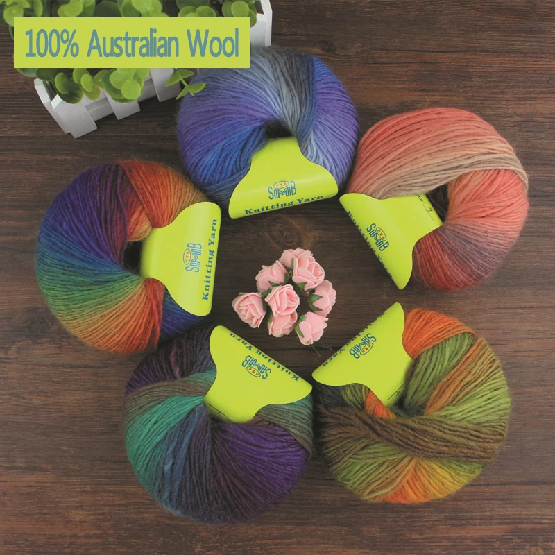 300g 100 Australian wool yarn pure wool rainbow color wool Hand