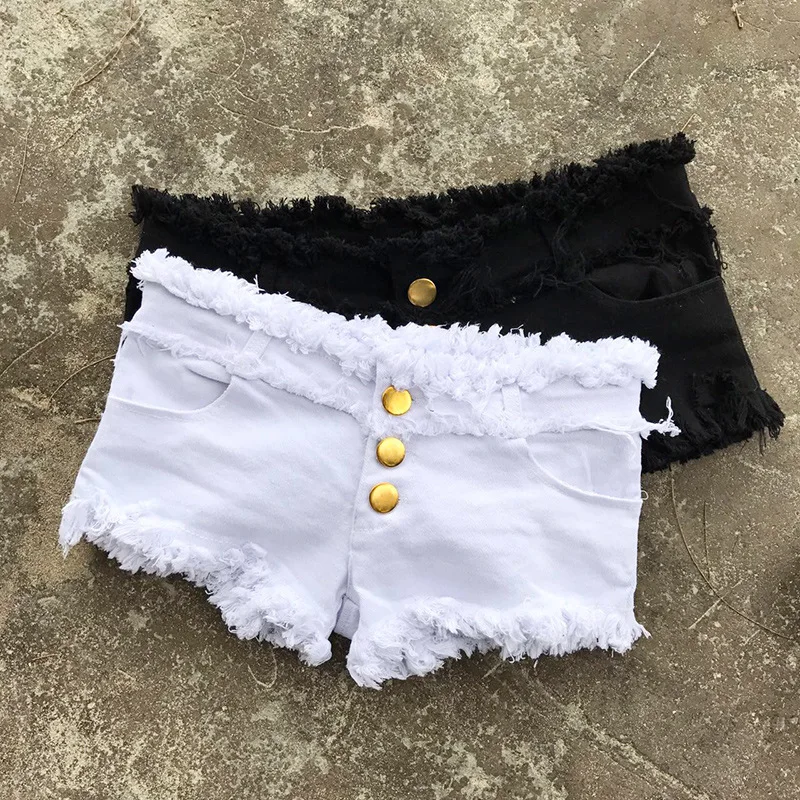 2018 Горячие Сексуальная Кнопка Джинсовые шорты Для женщин летние короткие джинсы низкой талии отверстие джинсы Оранжевый Белый Черный