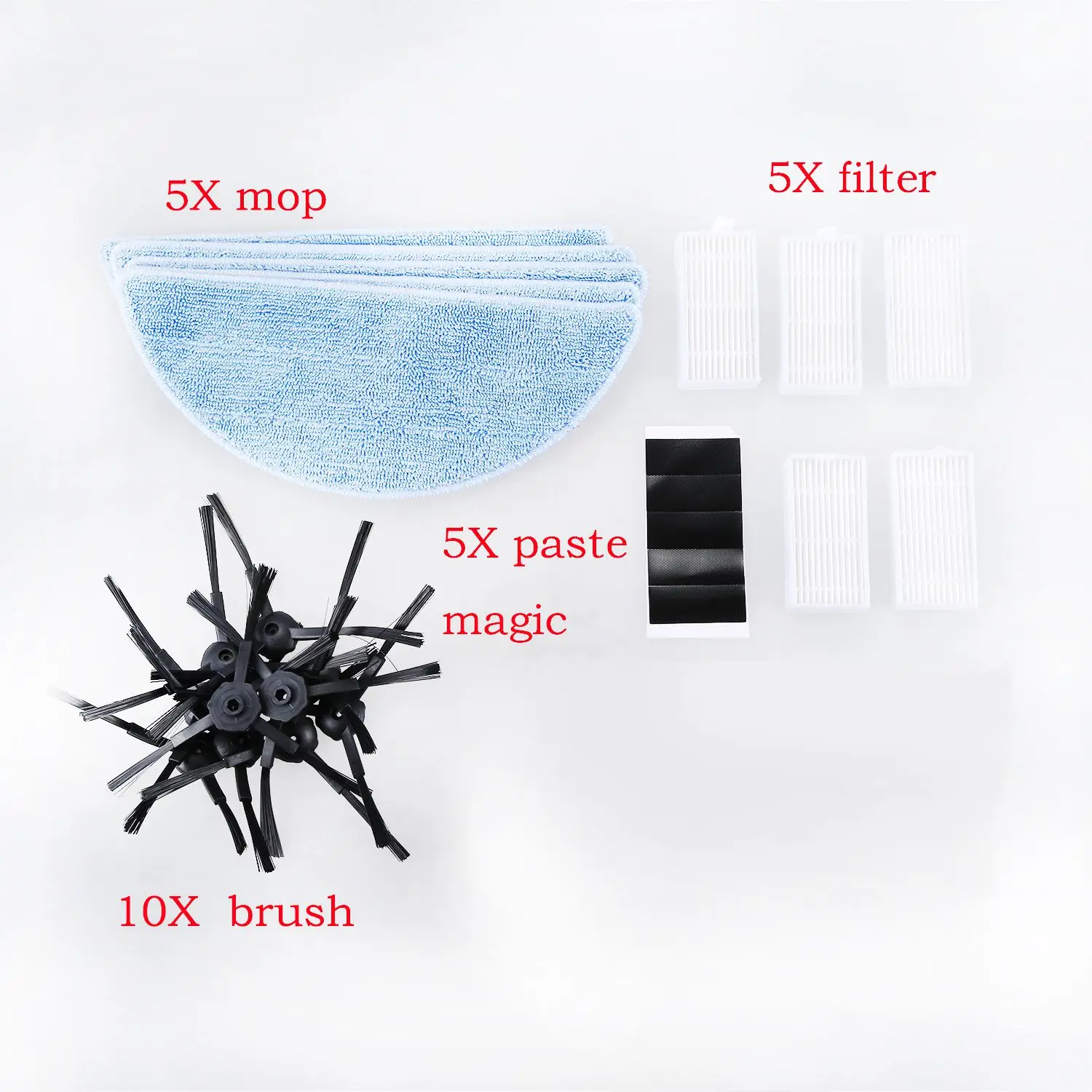 

10 Side Brush+5*HEPA Filter+5 Mop Cloth+5 Magic paste for Chuwi ilife v5s ilife v5s pro x5 V3+ V5 V3 v5pro Vacuum Cleaner Part