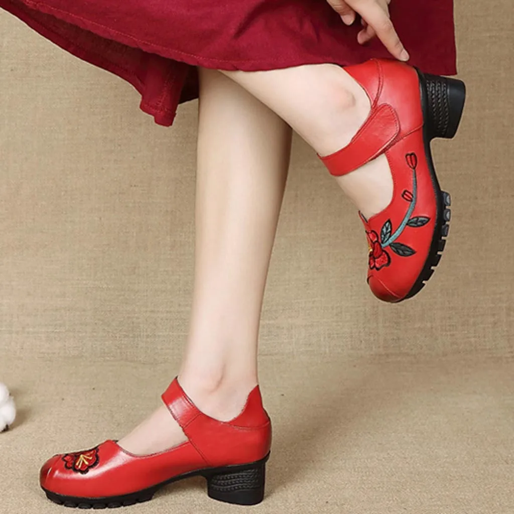 Женская обувь на среднем толстом каблуке с вышивкой ручной работы scarpe donna zapatos de