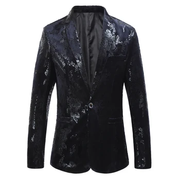 

Men's blazers business casual hot stamping floral print Slim fashion suit coat / high quality large size men's suit