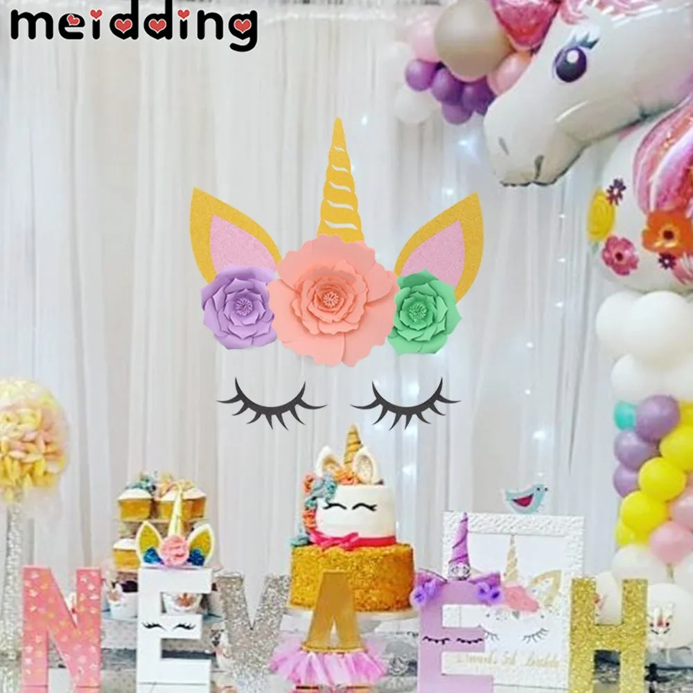 

MEIDDING Unicorn Party Unicorn Horn Eyelashes Ear Kids Birthday Party Backdrop Decoration 1st Birthday Baby Shower Supplies