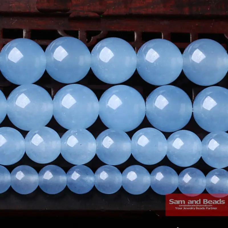 

Free Shipping Natural Stone Smooth Round Lt Blue Chalcedony Beads For Jewelry Making Strand 16" Pick Size 4 6 8 10 12 mm LJB01