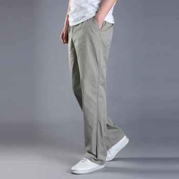 

Fashion Spring and summer loose casual pants plus size trousers multi-pocket elastic waist fat straight long trousers