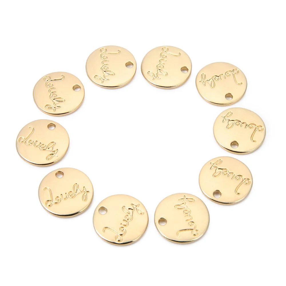 

XINYAO Gold Tone Charm Pendants For Bracelets Necklaces 15mm Round Sequins Disc Tag Engrave Letters Lovely DIY Jewelry Making