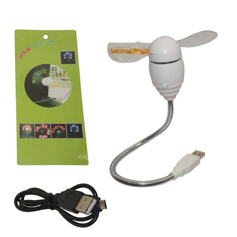 New 1pcs DIY Programmable Word LED Flash USB Fan Summer With Lamp For