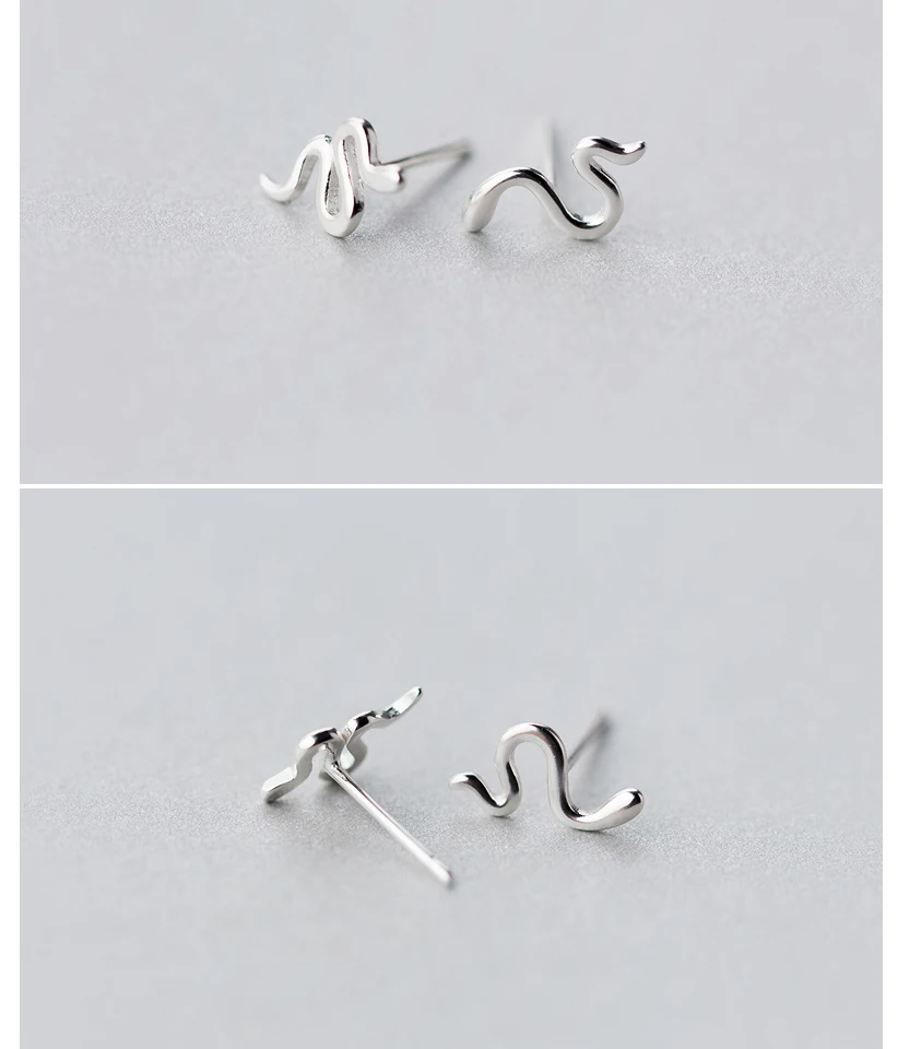 Exquisite 2018 100% 925 Sterling Silver Women's Jewelry Fashion Cute Tiny 0.6cmX1cm Snake Stud Earring Gift For Girl Kid Lady  (3)