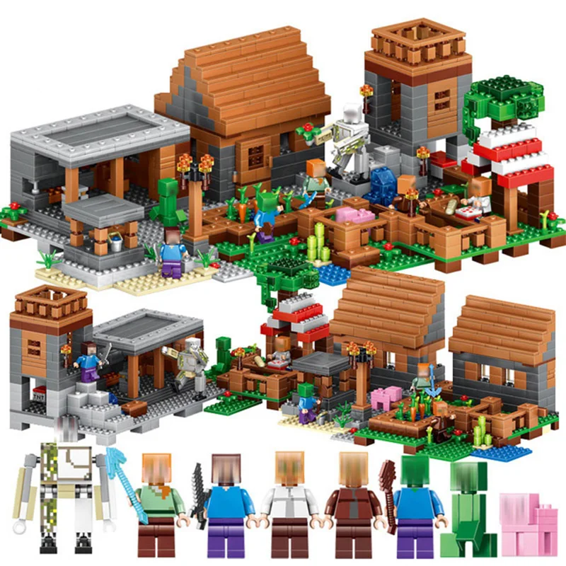 

Minecraft Village Set Compatible With Legoing Minecraft 21128 Model Building Blocks 1106 Pcs Bricks Boy Birthday Gifts Toys