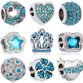 

Sky Blue Color Crystal Owl Leaf Crown Hearts Flowers DIY Beads Fit Pandora Charms Bracelets & Bangles for Women Summer Trinket