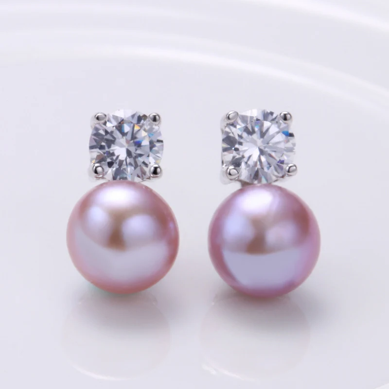 New Fashion 925 Sterling Silver Natural Freshwater Pearl Earrings Fine Jewelry Gifts for Women White/Pink/Purple/Black/Gray 