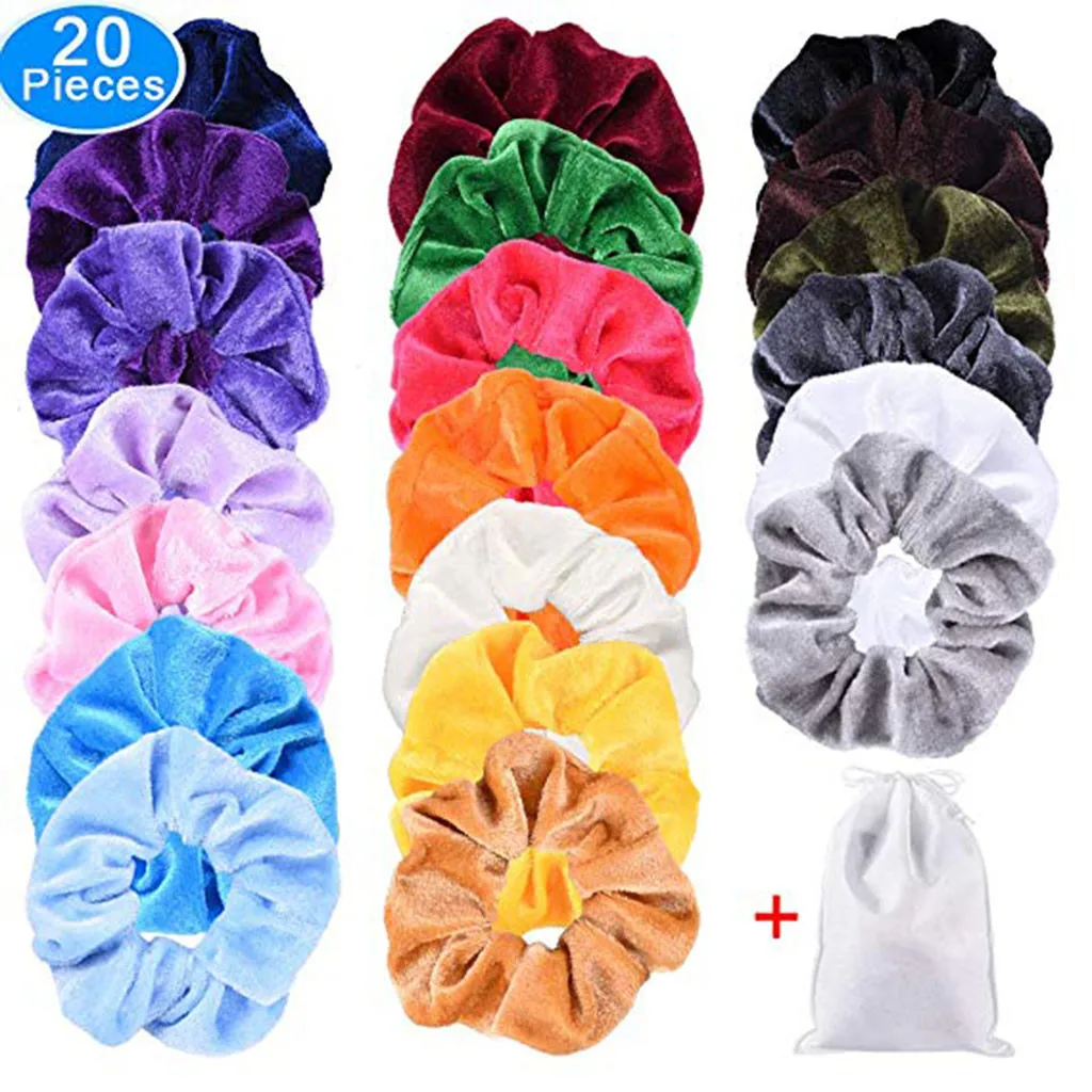 Женская повязка на голову, бархатные резинки для волос, 20 упаковок, бархатные резинки для волос, резинки для волос, яркие разноцветные резинки для волос, 20 цветов