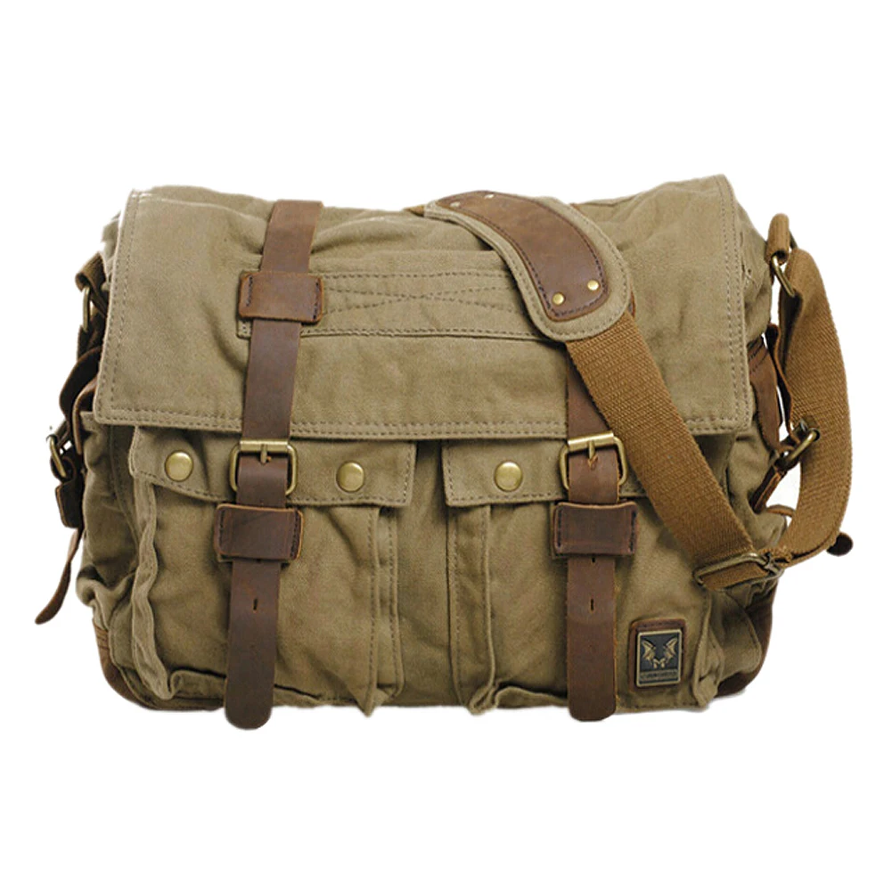ABDB Men's Vintage Canvas Leather School Military Shoulder Bag Messenger Sling Crossbody Bag Satchel ABDB Men's Vintage Canvas Leather School Military Shoulder Bag Messenger Sling Crossbody Bag Satchel