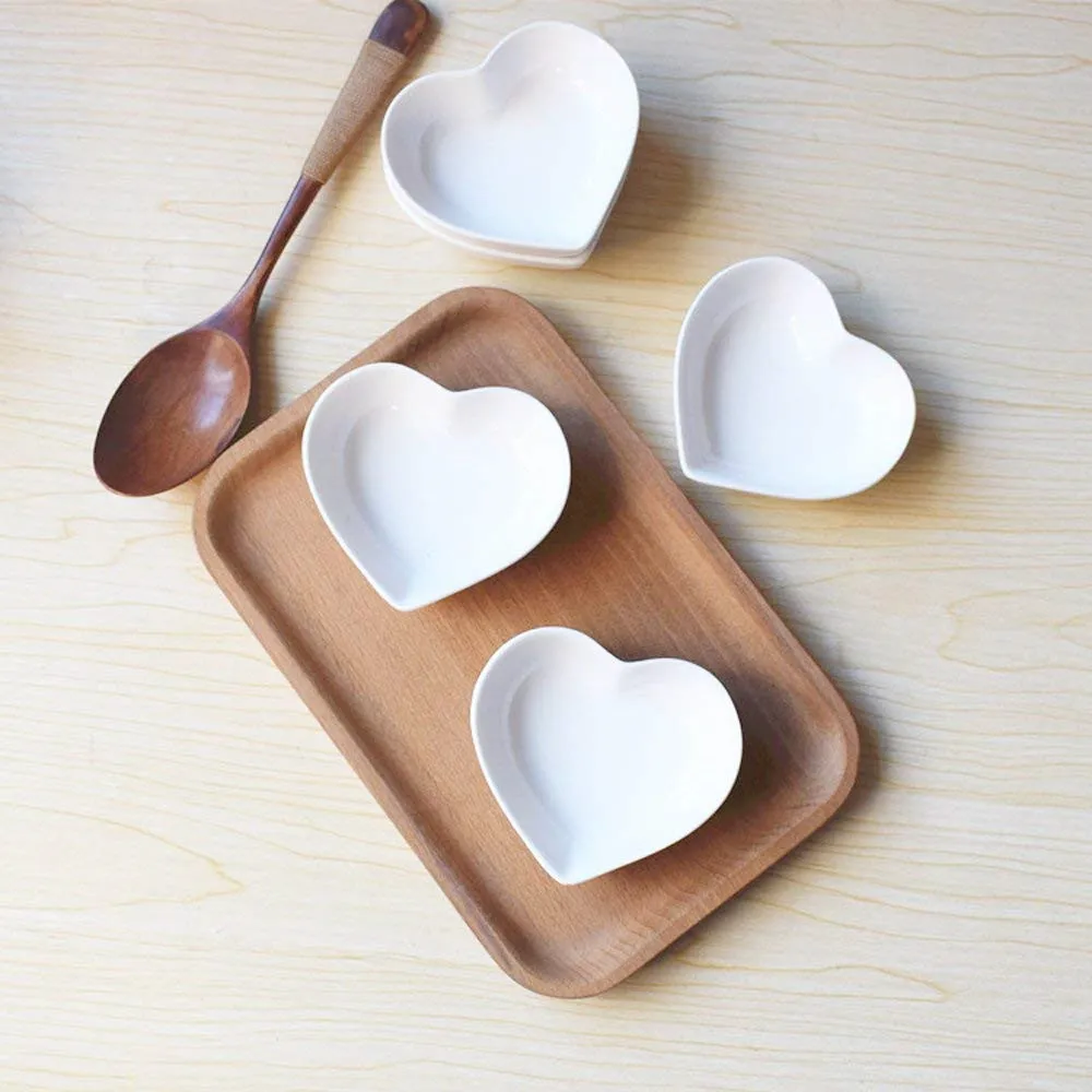 Creative Cute Heart Small Saucer Shape Mini Plate Ceramics Cartoon Dish Creative Snack Plate Salad Dinner Tray Sauce Dish 4pcs