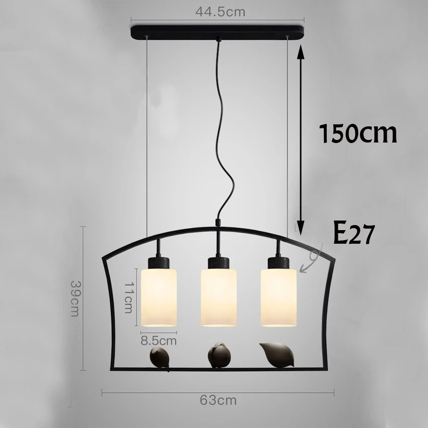 Скандинавский креативный подвесной светильник для птиц современный минималистичный 3 головки стеклянный абажур железный подвесной светильник, Ресторан барная люстра