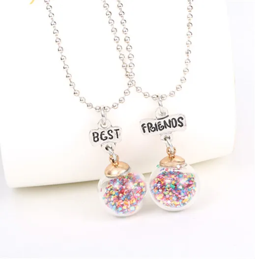 

New Arrive Best Friends BFF Glass Ball Bottle Multicolor Paillette And Crystal Pendant Pendant Bead Chain Necklace kids jewelry