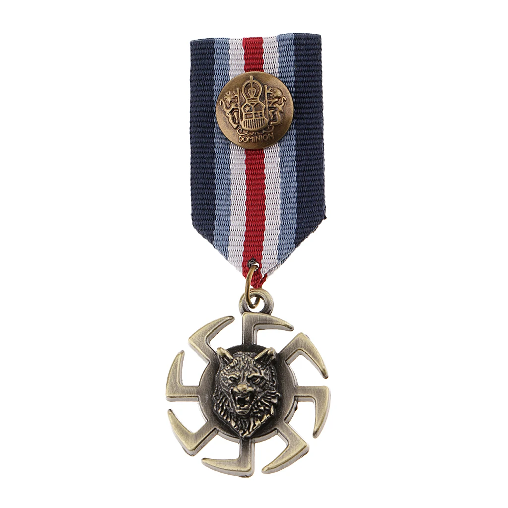 Punk Mens Wolf Head Wheel Medal Pendant Badge Fabric Uniform Brooch Pin
