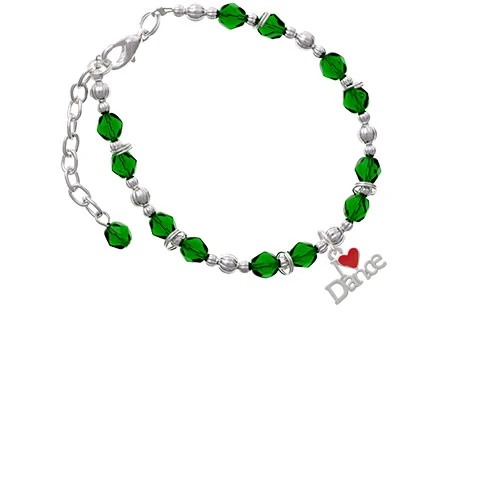 I love Dance with Red Heart Green Beaded Bracelet