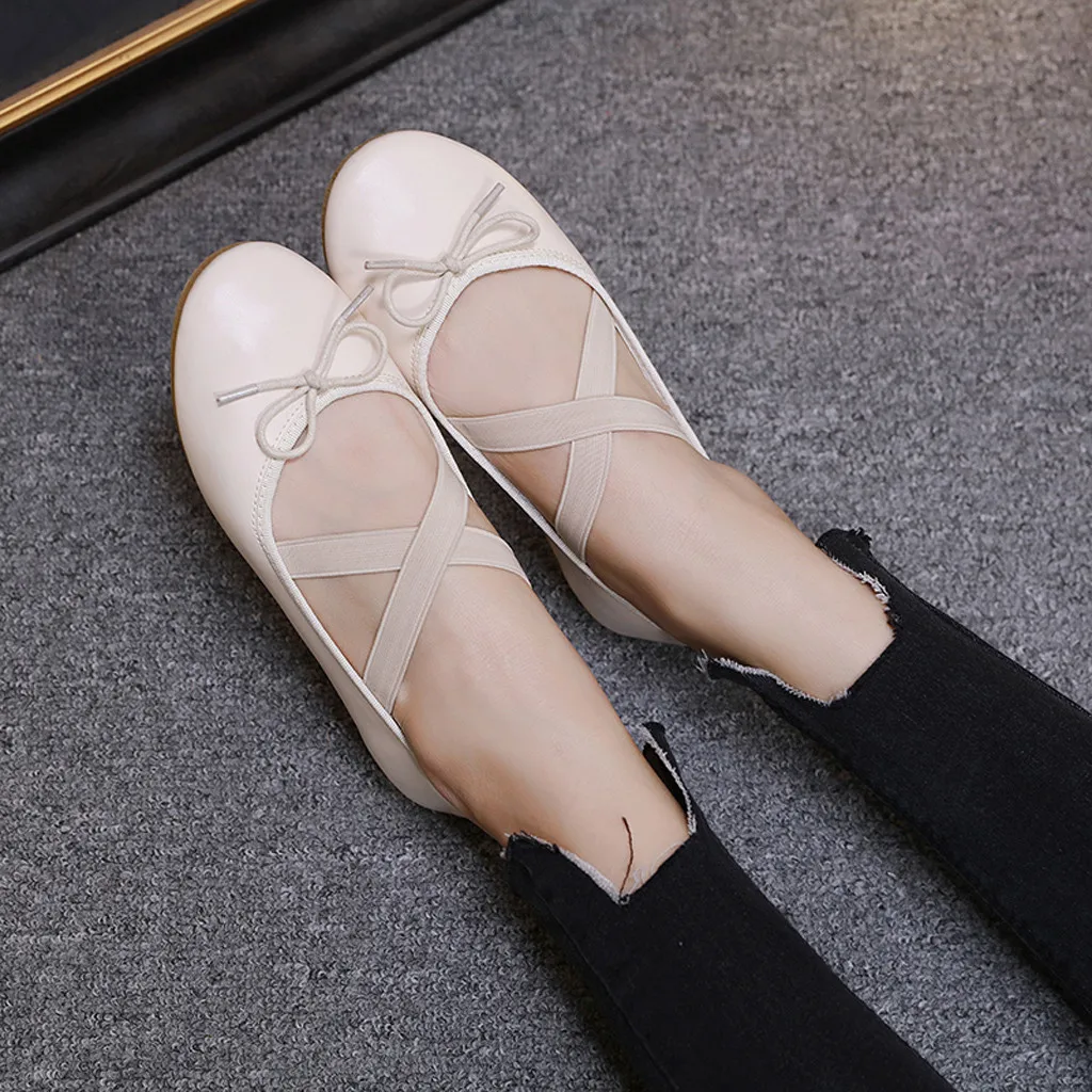 

Leisure Women's Flat Ballet Dance Shoe Yoga Shoe Round-Toe Cross Strap leather single shoes #XTN