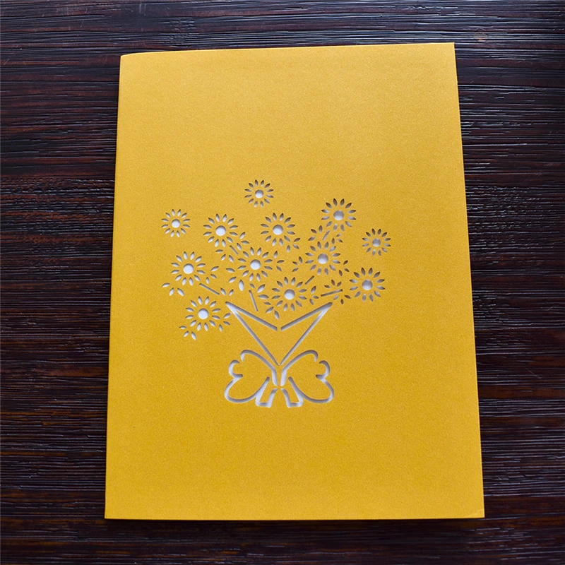 10 упаковок оптом букет подсолнечника 3D открытка-раскладушка подарок на день рождения с наклейка на конверт Лазерная резка для приглашения поздравительной открытки