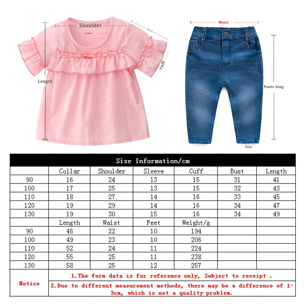 Tem doger/комплекты одежды для девочек коллекция года, летняя детская одежда для девочек блузка с короткими рукавами+ джинсы комплект детской одежды из 2 предметов для девочек