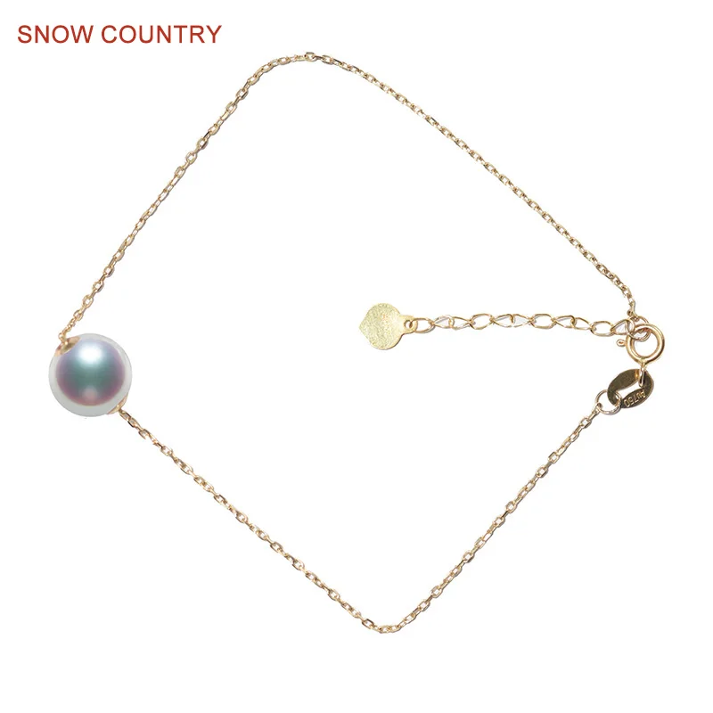 

SNOW COUNTRY Allergy Free 8-9mm Genuine Natural Pearl Bracelet Anklet 18K Solid Gold For girlfriend Gift Fashion Jewelry